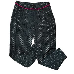 Greylin Anthro Teal Printed Satin Trouser Pants With Pockets Hot Pink Trim, S